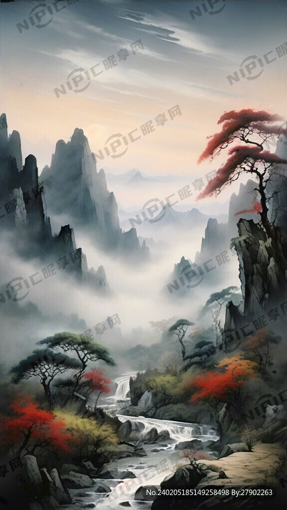 山谷 中国风 中国画 山水