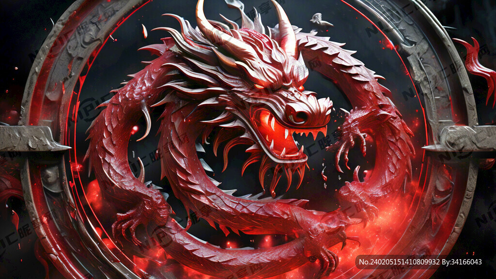 红色强烈冲击力的带有龙元素的