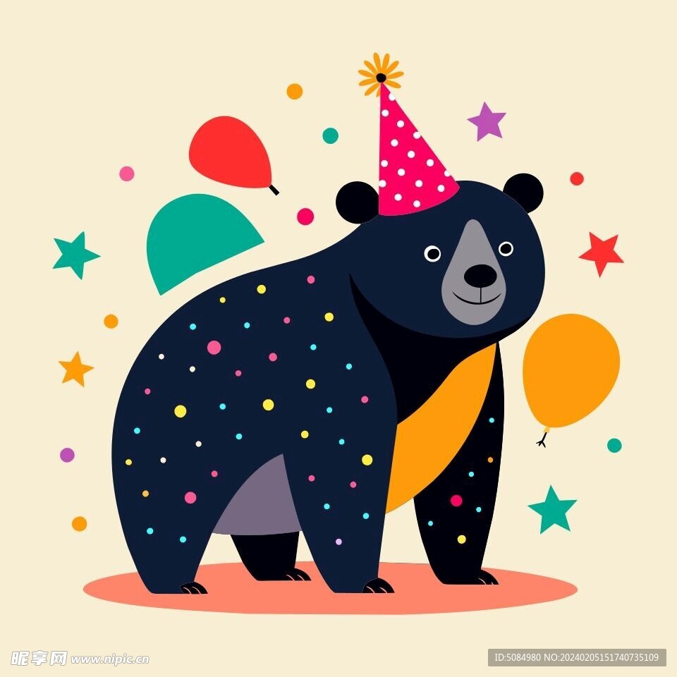 简洁的彩色节日素材北美黑熊