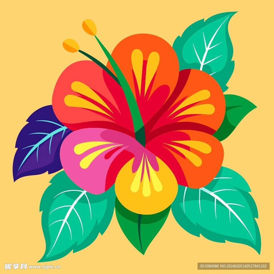 简洁的彩色节日素材芙蓉花