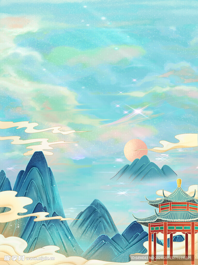 青山绿水中国水墨画山水背景