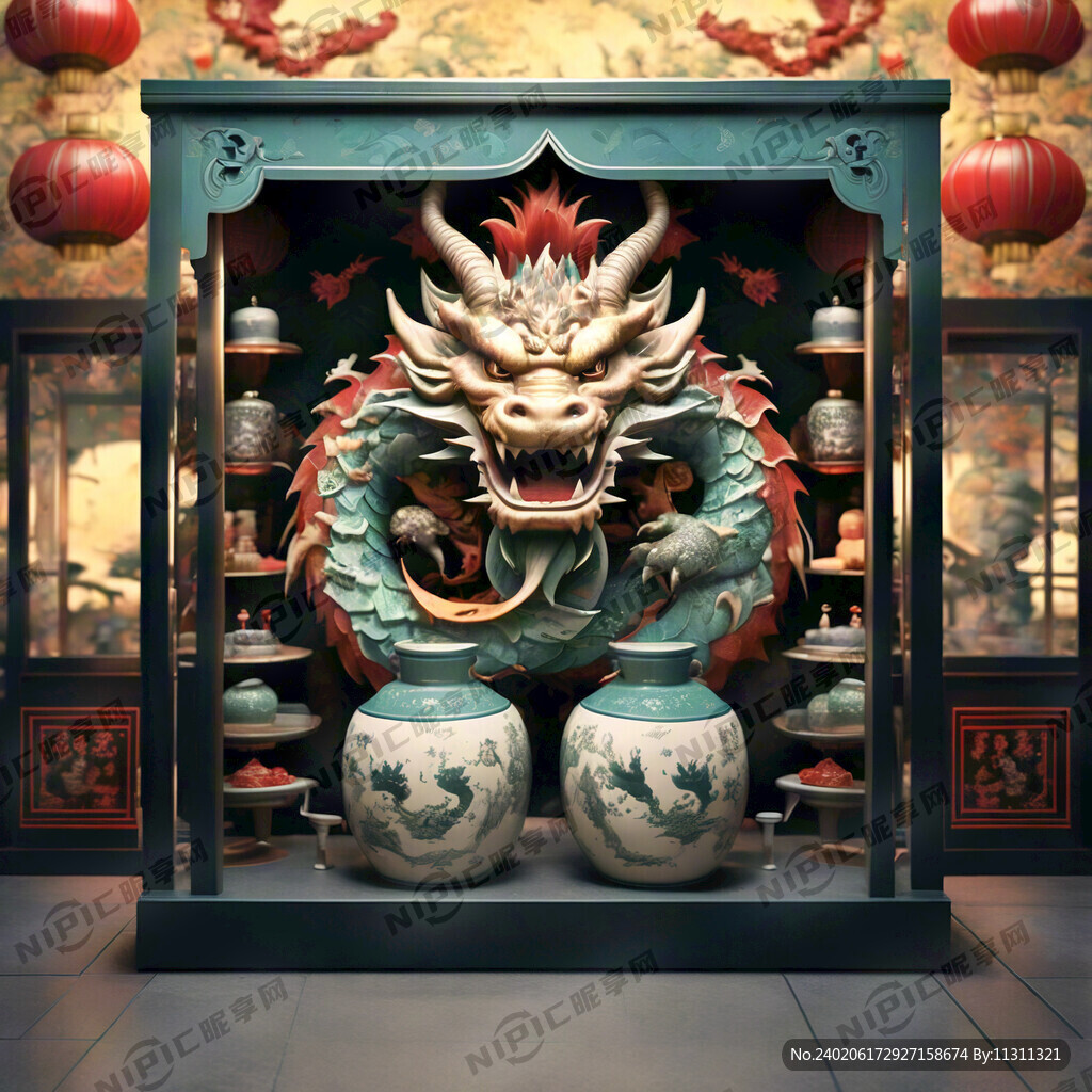 龙年除夕海报 带展柜龙展品