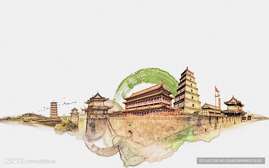 手绘古典建筑