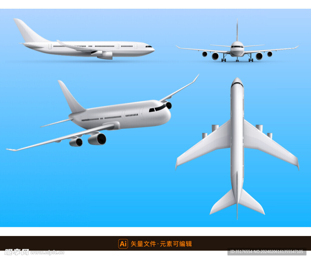 逼真航空飞机插画