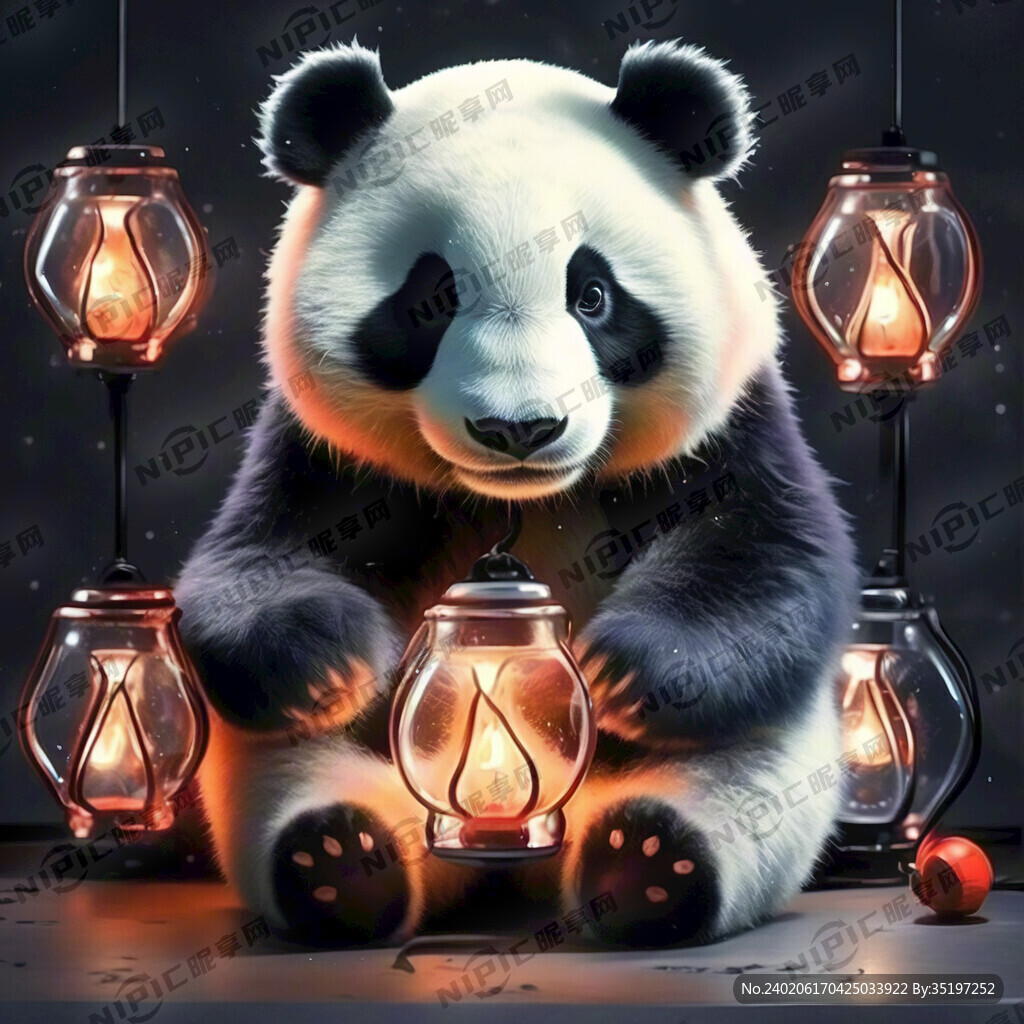 熊猫花花熊猫七仔灯网红打卡箱图