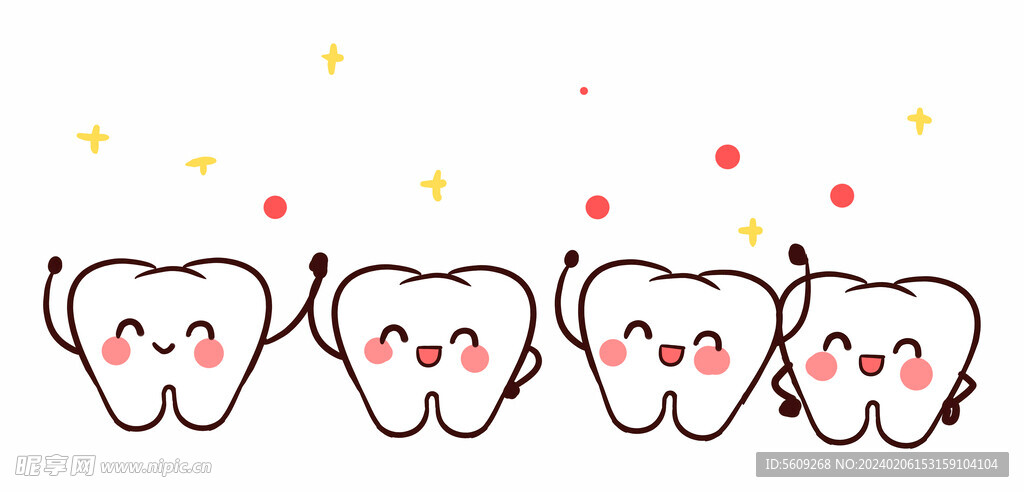 4个卡通牙齿形象