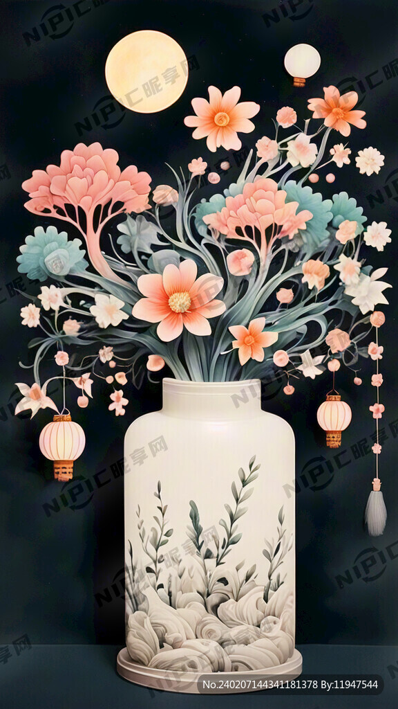 美发 元宵节 贺卡 灯笼