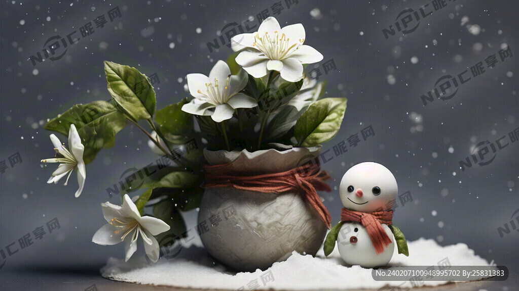 左上方茉莉花束 右下角小雪人
