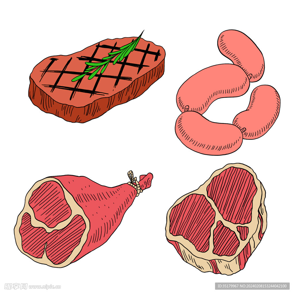 卡通手绘牛肉牛排素材