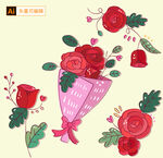 手绘玫瑰花束