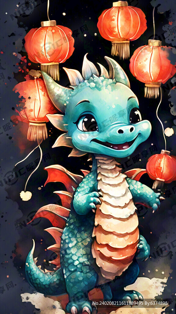 卡通的龙 小朋友 可爱 红灯笼