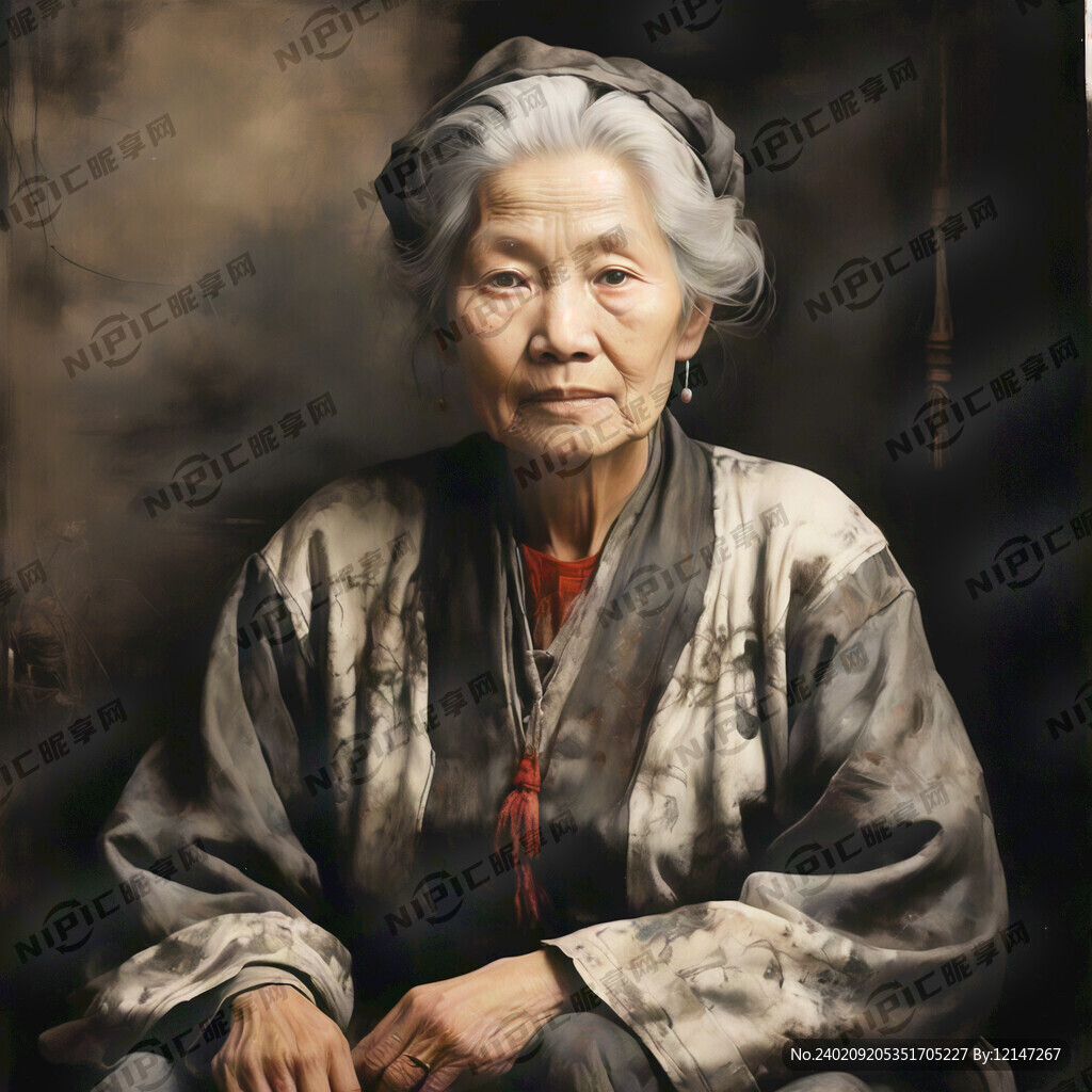 农村老太太 坐着  画像