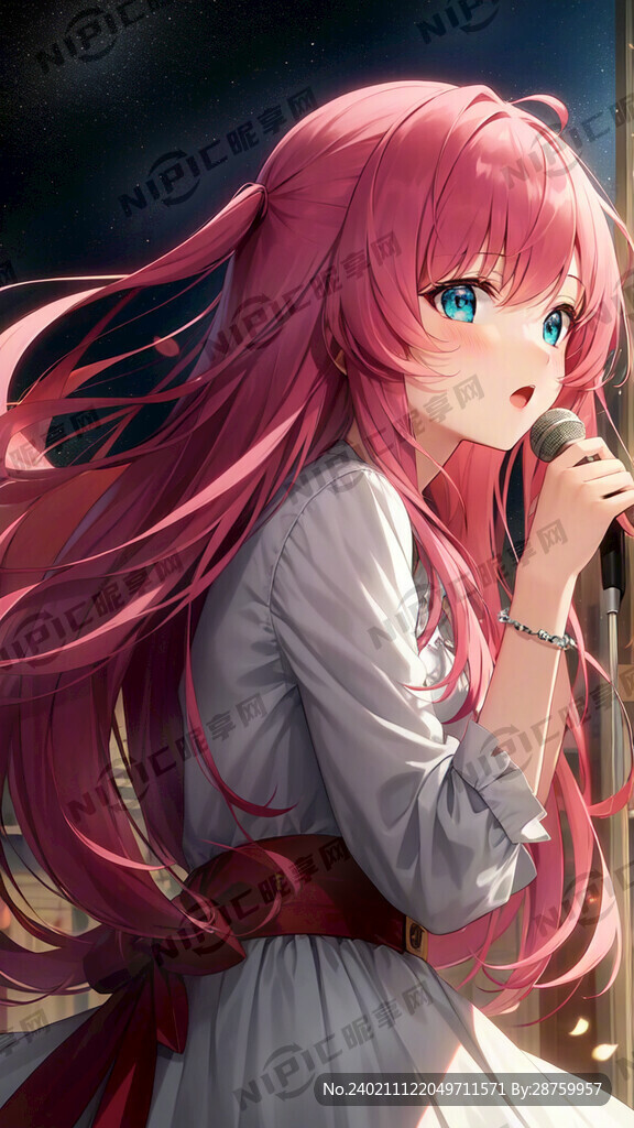 甜妹 粉色头发 唱歌