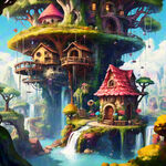 游戏 仙境 家园 绚丽多彩 悬浮房屋 瀑布