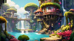 游戏 仙境 家园 绚丽多彩 悬浮房屋 瀑布