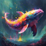 彩色鲸鱼 油画