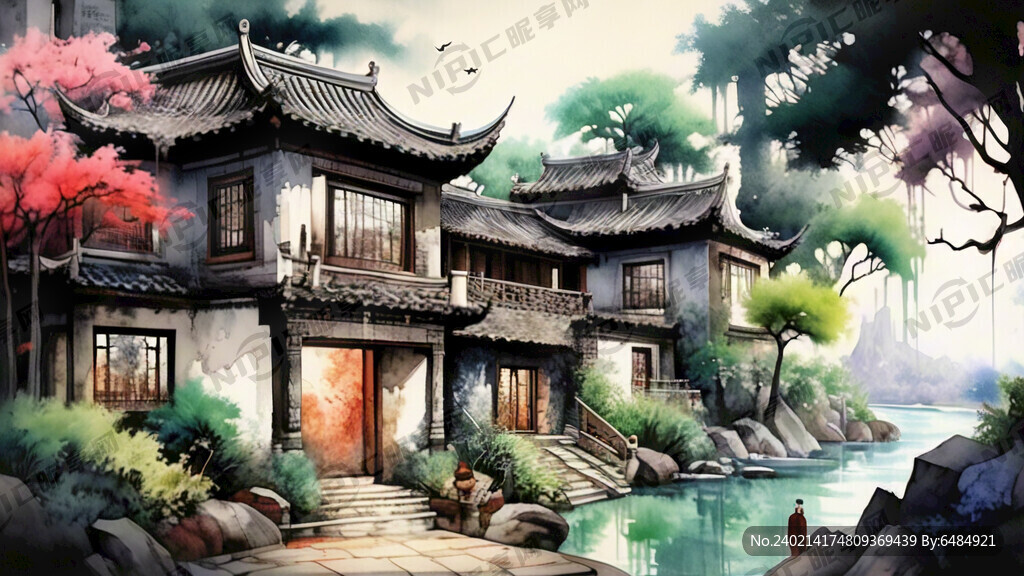 画三层别墅 江南风格。