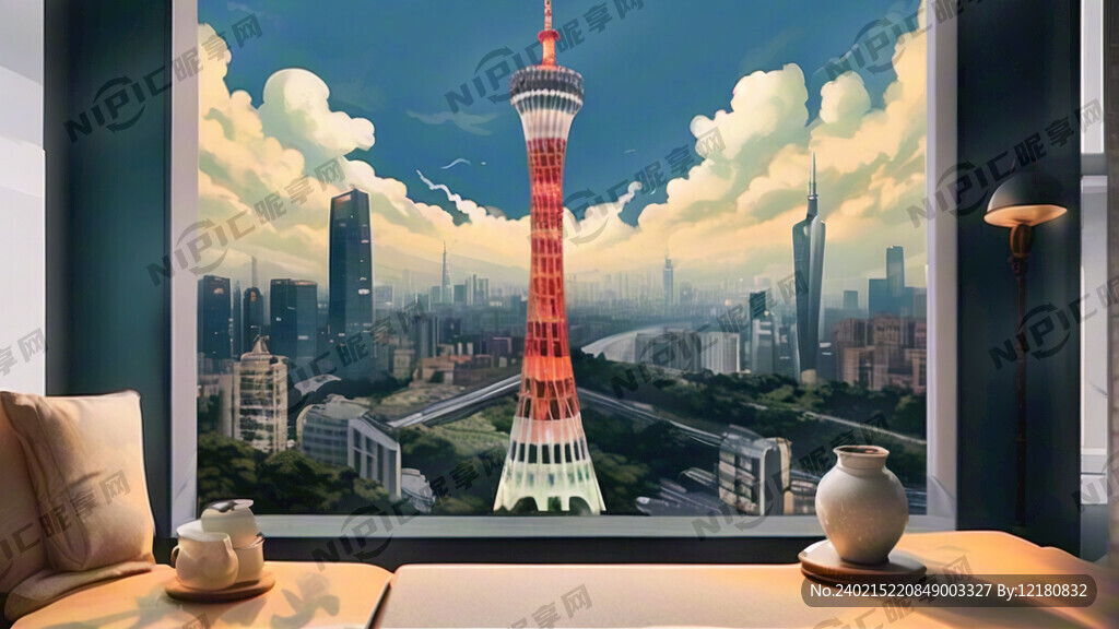 设计名信片 龙盘饶着广州塔