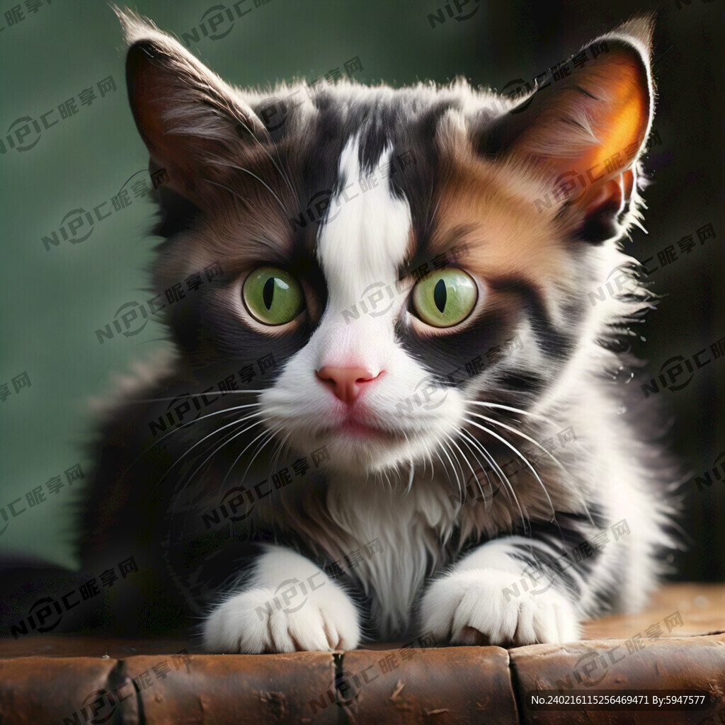 奶牛猫 绿眼睛 大尾巴