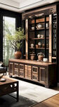 茶水柜，新中式风格，黑胡桃木实木，榫卯结构