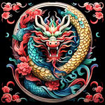 中国龙，正面，彩色国潮风插画，画面左右对称，细节清晰