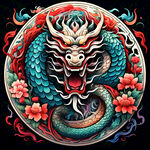 中国龙，正面，彩色国潮风插画，画面左右对称，细节清晰