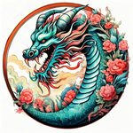 中国龙，正面，彩色国潮风插画，画面左右对称，细节清晰