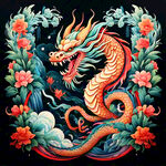 中国龙，正面，彩色国潮风插画，画面左右对称，细节清晰