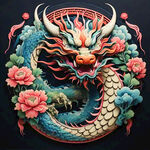 中国龙，正面，彩色国潮风插画，画面左右对称，细节清晰