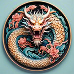 中国龙，正面，彩色国潮风插画，画面左右对称，细节清晰