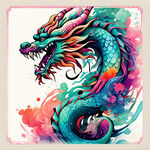 中国龙，正面，彩色国潮风插画，画面左右对称，细节清晰
