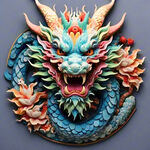 中国龙，正面，彩色国潮风插画，画面左右对称，细节清晰