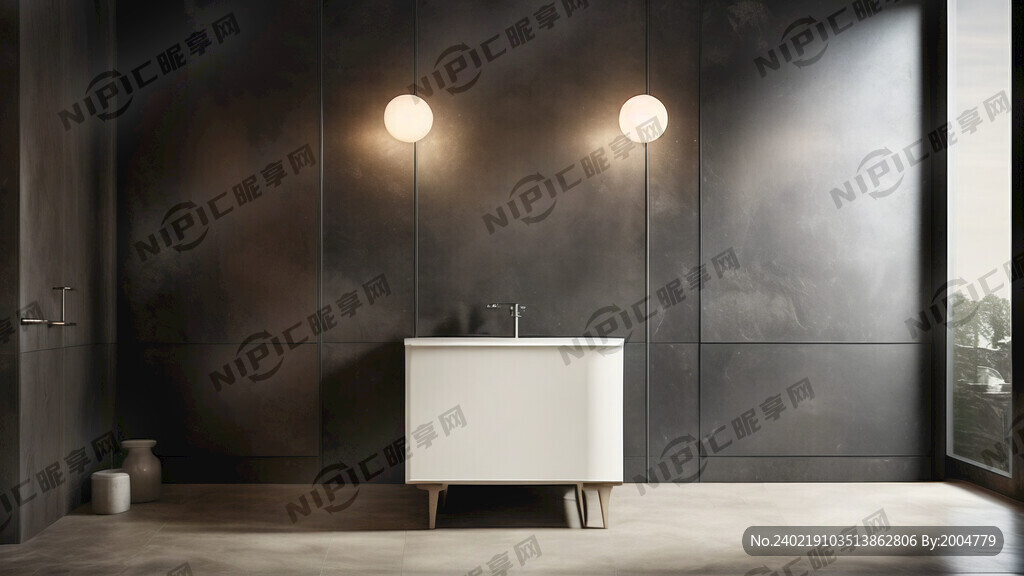 正面浴室柜量暗色调场景 空墙