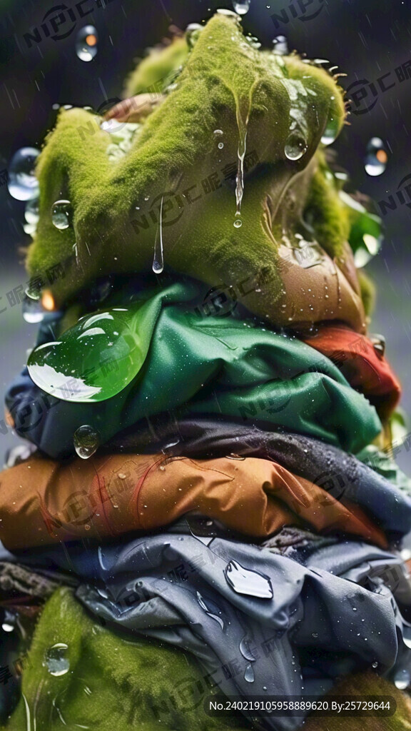 绿色的衣服堆成山脉和草原的形状