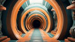 菱形外框 橘色调的弧形隧道，隧道内没有车