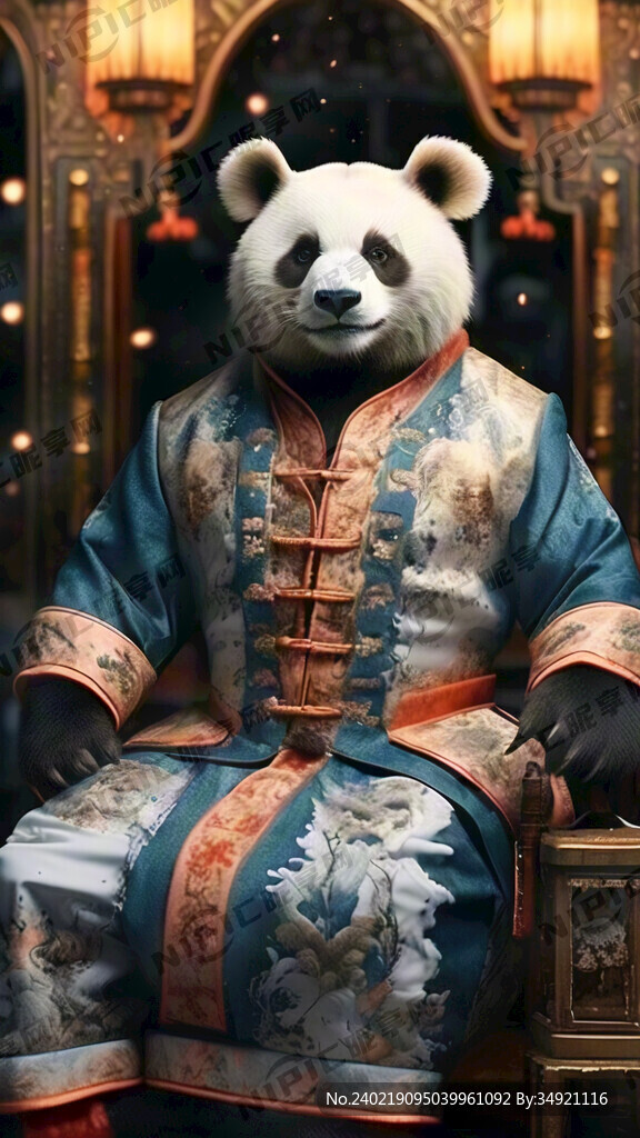 男熊猫穿着唐装 