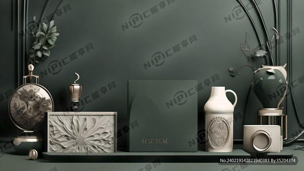 墨绿色复古高贵典雅3D建模产品