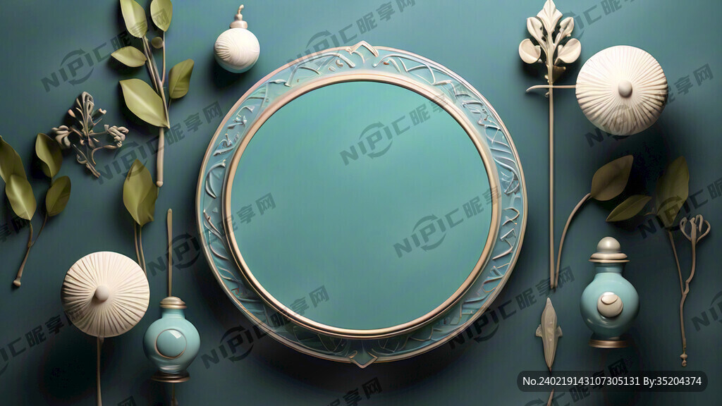 蓝绿色复古高贵典雅3D建模产品