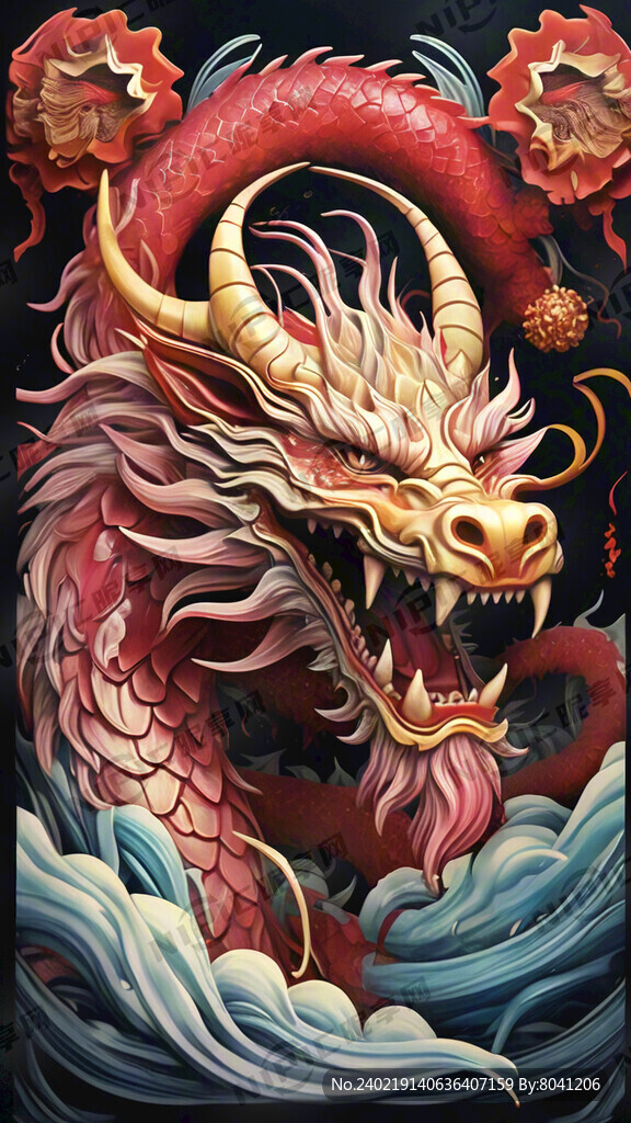 龙年海报 艺术龙头在中间 快乐