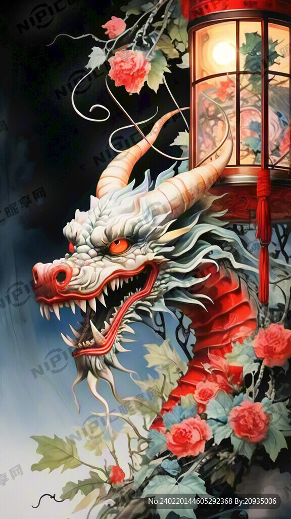 红色调  龙在灯笼里面