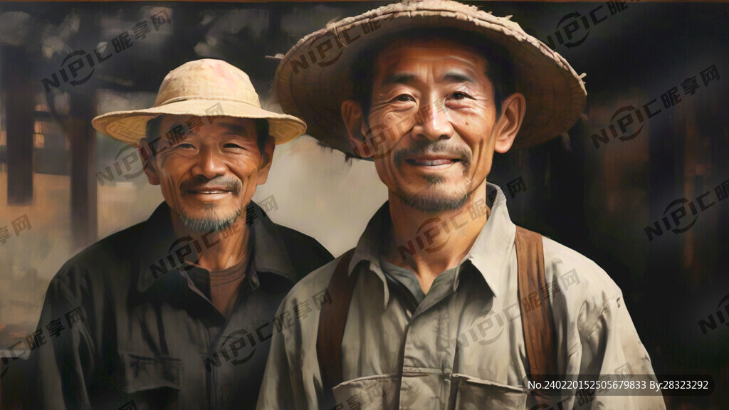 站着的农民伯伯  戴着草帽