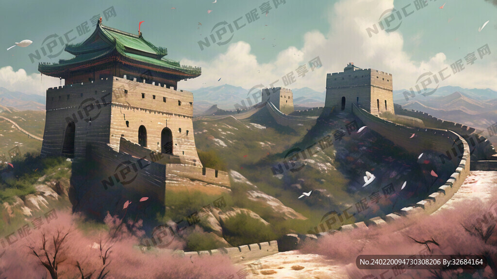 长城 春天 古代战争 绿色