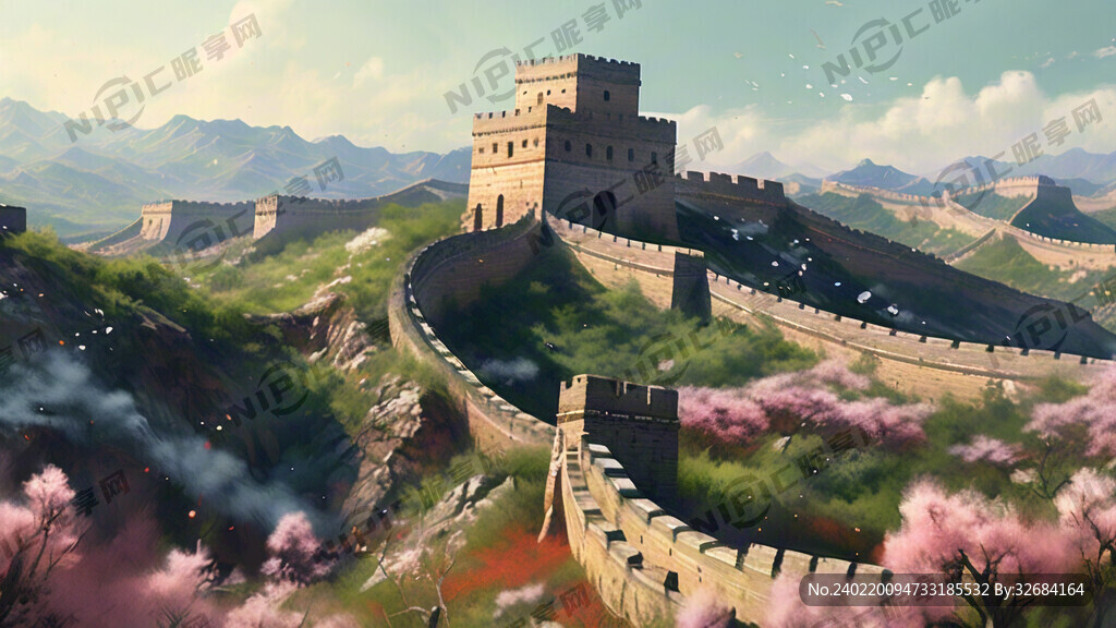 长城 春天 古代战争 绿色