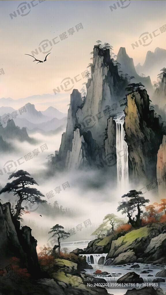 山谷 中国风 中国画 山水