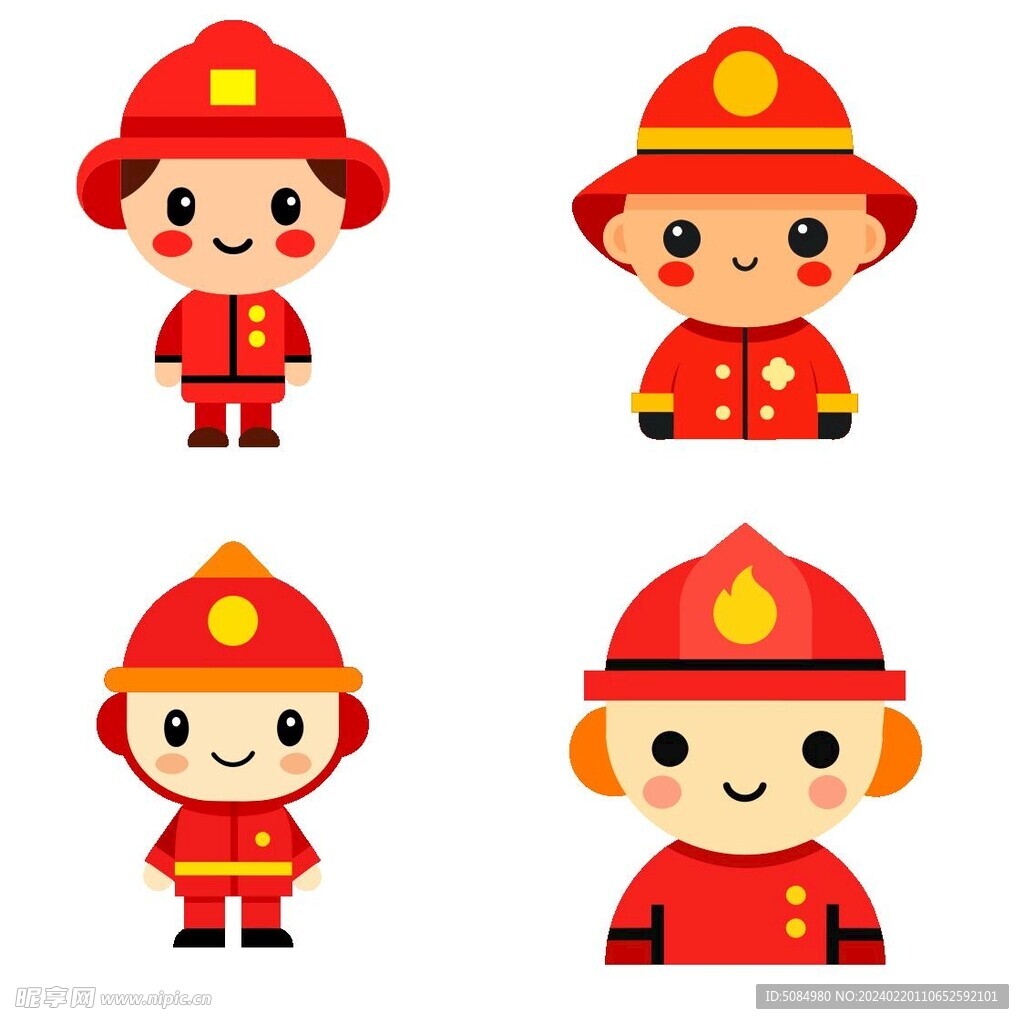 极简主义的卡哇伊风格的消防员组