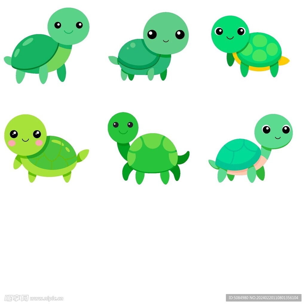 极简主义的卡哇伊风格的海龟组图
