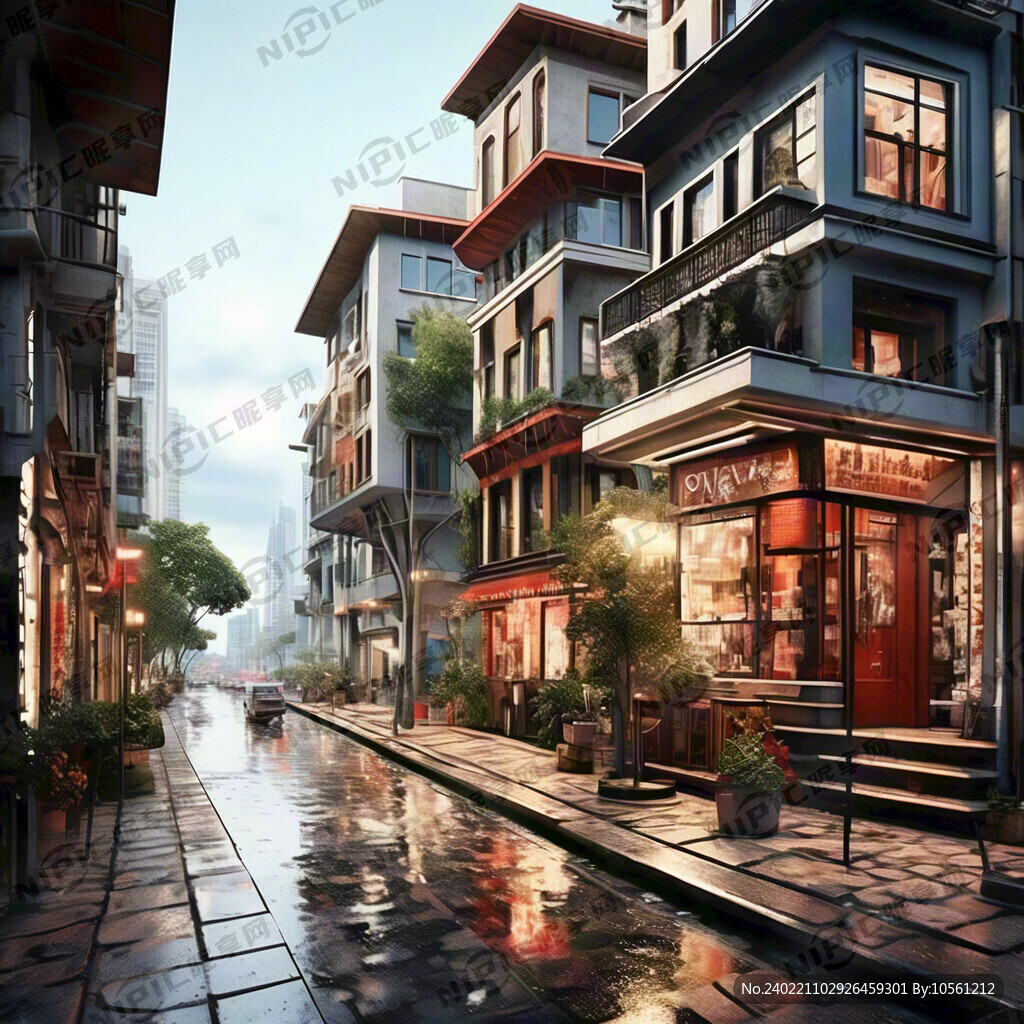 繁华的现代风格的骑楼街