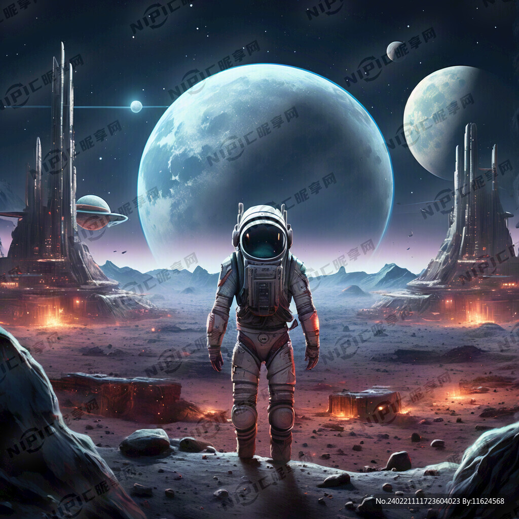 外太空文明 霓虹灯 月球背景