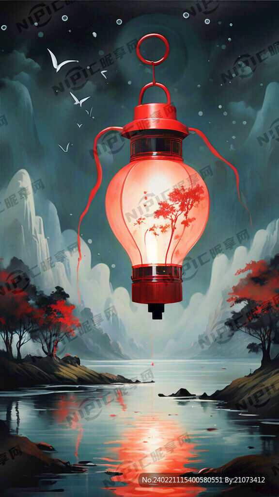 红色灯笼 意境山水