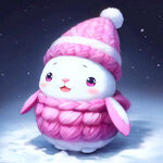 可爱兔子 粉色 戴着毛线帽子 围着毛线围巾 大眼睛 卡通风格兔子 雪景 梦幻背景 粉嘟嘟 卡通 可爱